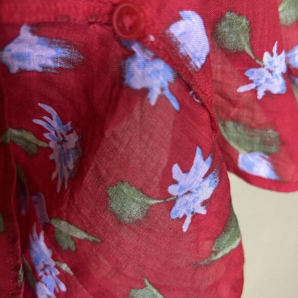 J. Crew Pintuck Brushed Daisy Print Shell Top Red Size 16 - Picture 6 of 8